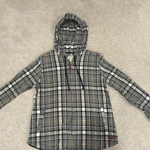 L.L.Bean Hooded Zip-Up Flannel, Small, Color: Grey, White, Black, Yellow.